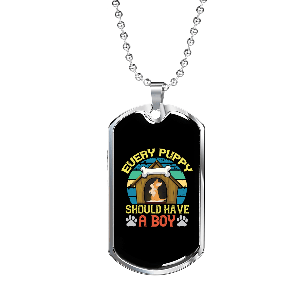 Dog Baby Blue Necklace Stainless Steel or 18k Gold Dog Tag 24" Chain-Express Your Love Gifts