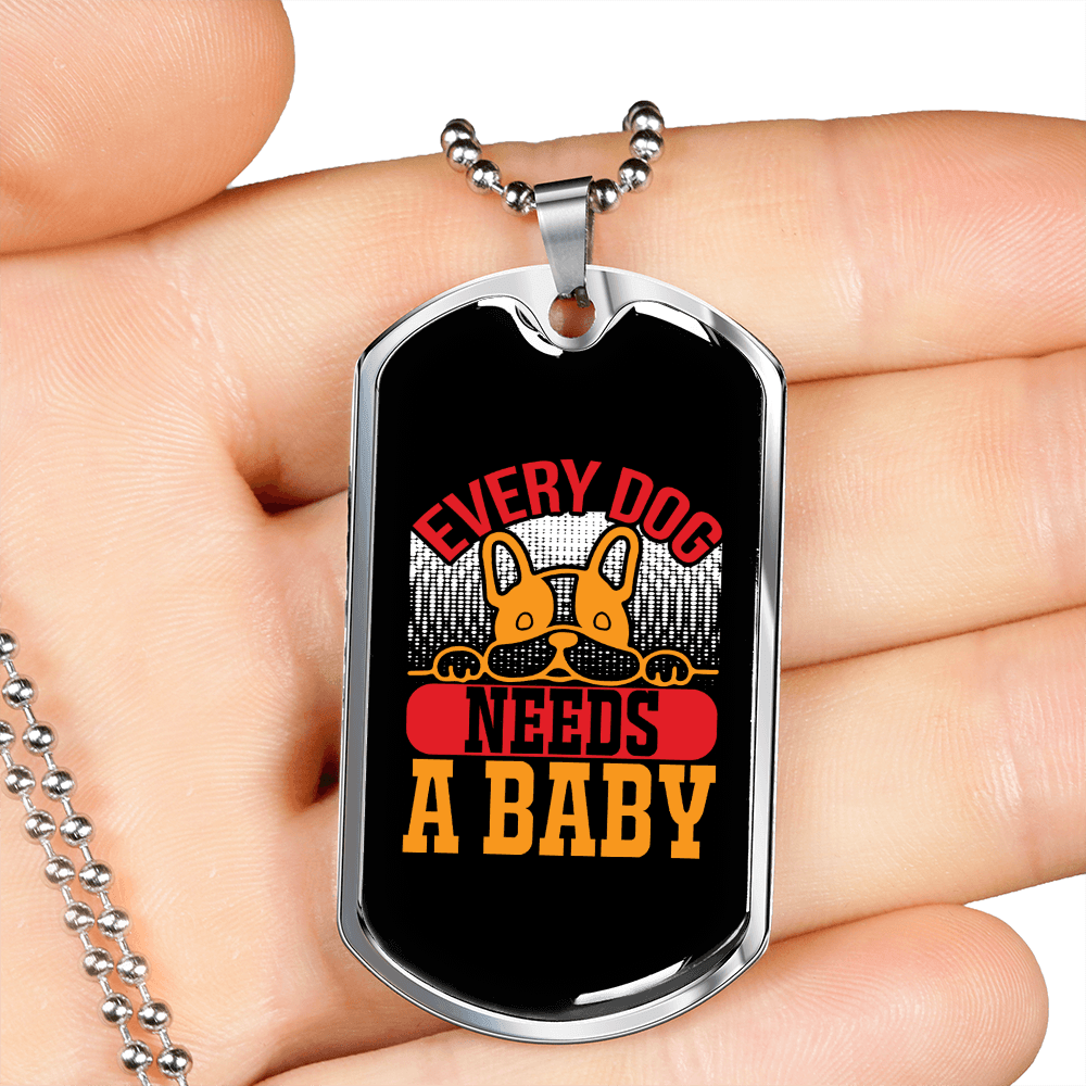Dog Baby Yellow Necklace Stainless Steel or 18k Gold Dog Tag 24" Chain-Express Your Love Gifts