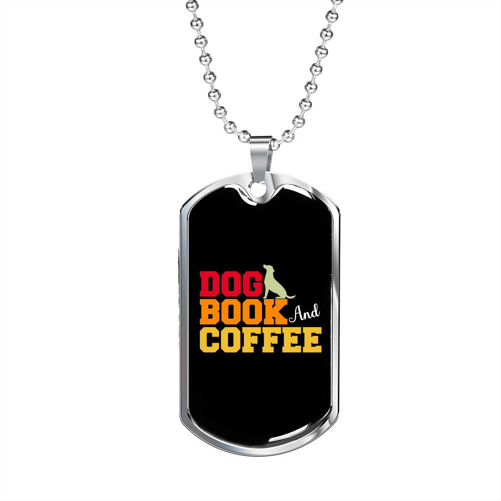 Dog Book and Coffee Necklace Stainless Steel or 18k Gold Dog Tag 24" Chain-Express Your Love Gifts