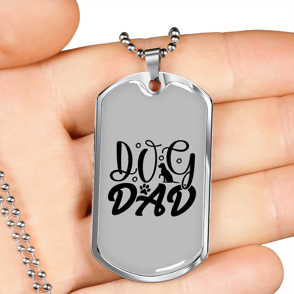 Dog Dad TranspArent Necklace Stainless Steel or 18k Gold Dog Tag 24" Chain-Express Your Love Gifts