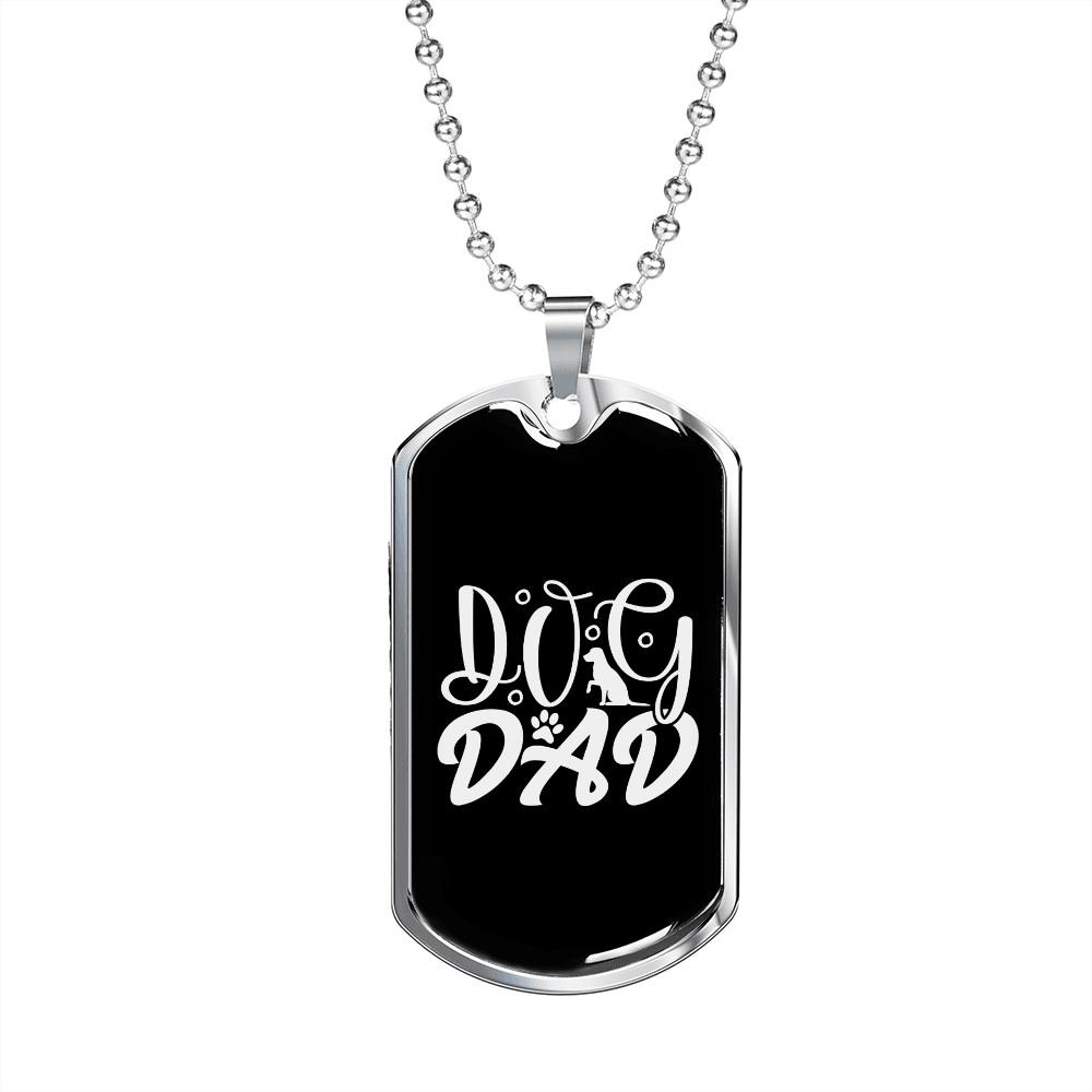 Dog Dad White Necklace Stainless Steel or 18k Gold Dog Tag 24" Chain-Express Your Love Gifts
