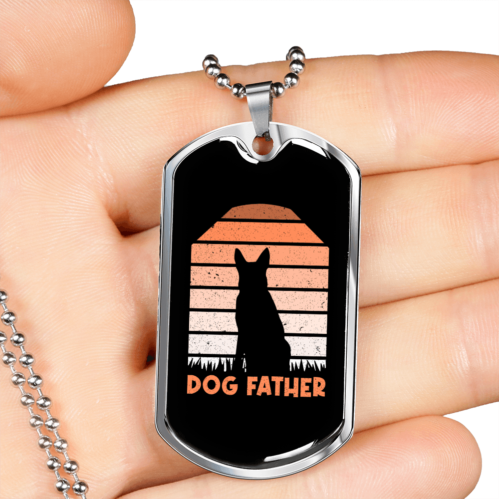 Dog Father Orange Necklace Stainless Steel or 18k Gold Dog Tag 24" Chain-Express Your Love Gifts