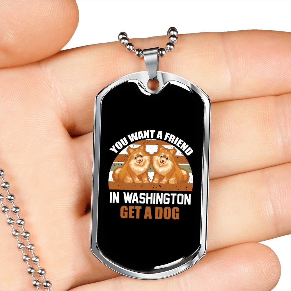 Dog Friend in Washington Brown Necklace Stainless Steel or 18k Gold Dog Tag 24" Chain-Express Your Love Gifts
