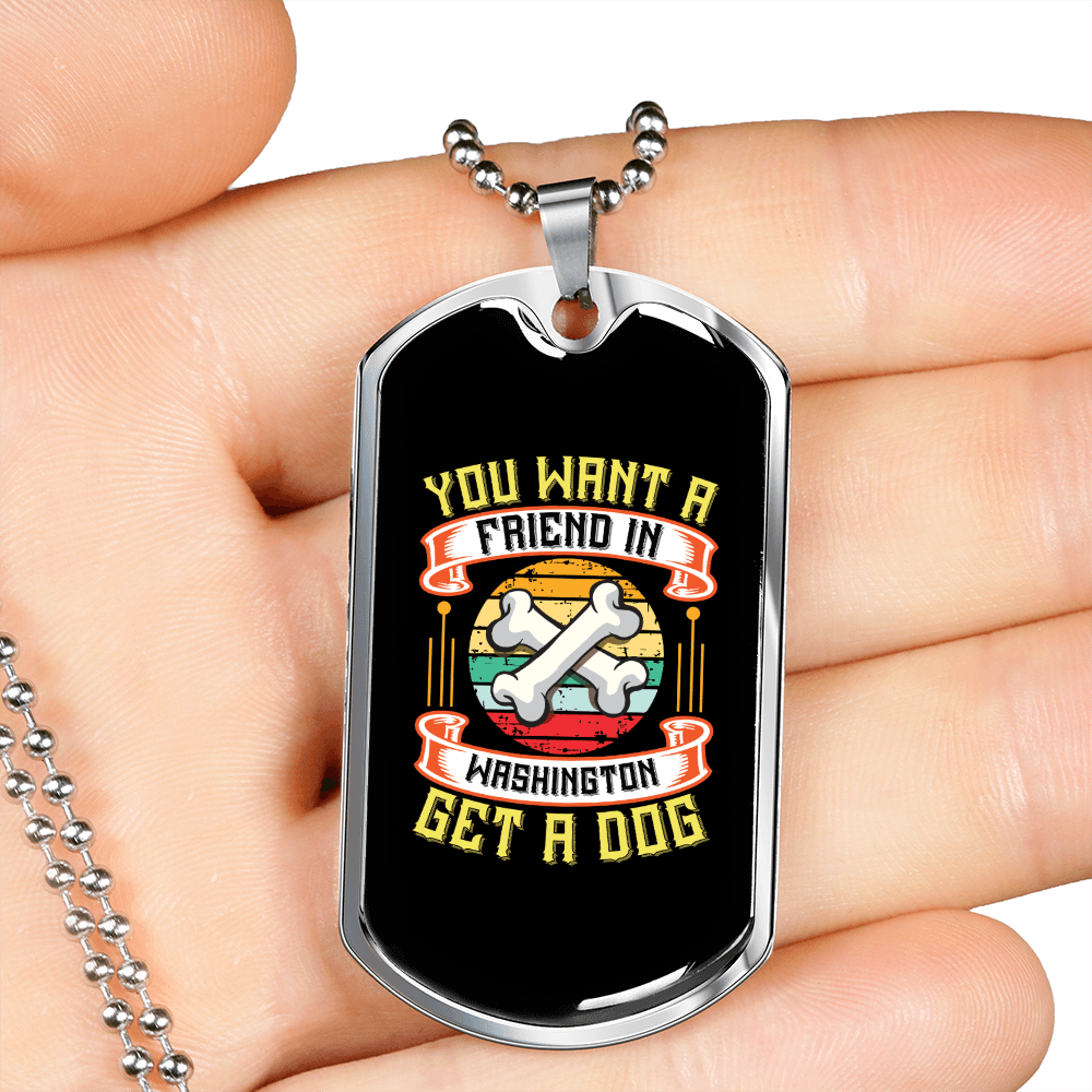 Dog Friend in Washington Necklace Stainless Steel or 18k Gold Dog Tag 24" Chain-Express Your Love Gifts