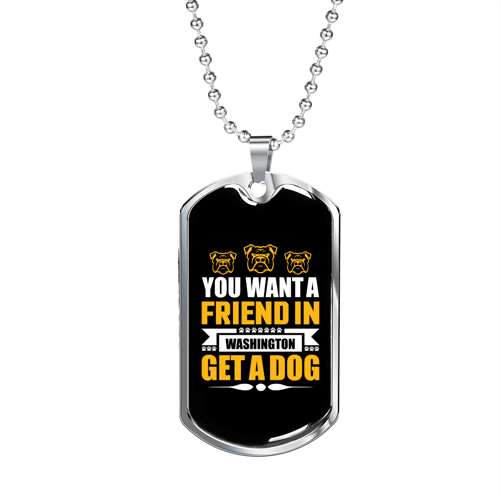 Dog Friend in Washington Yellow Necklace Stainless Steel or 18k Gold Dog Tag 24" Chain-Express Your Love Gifts