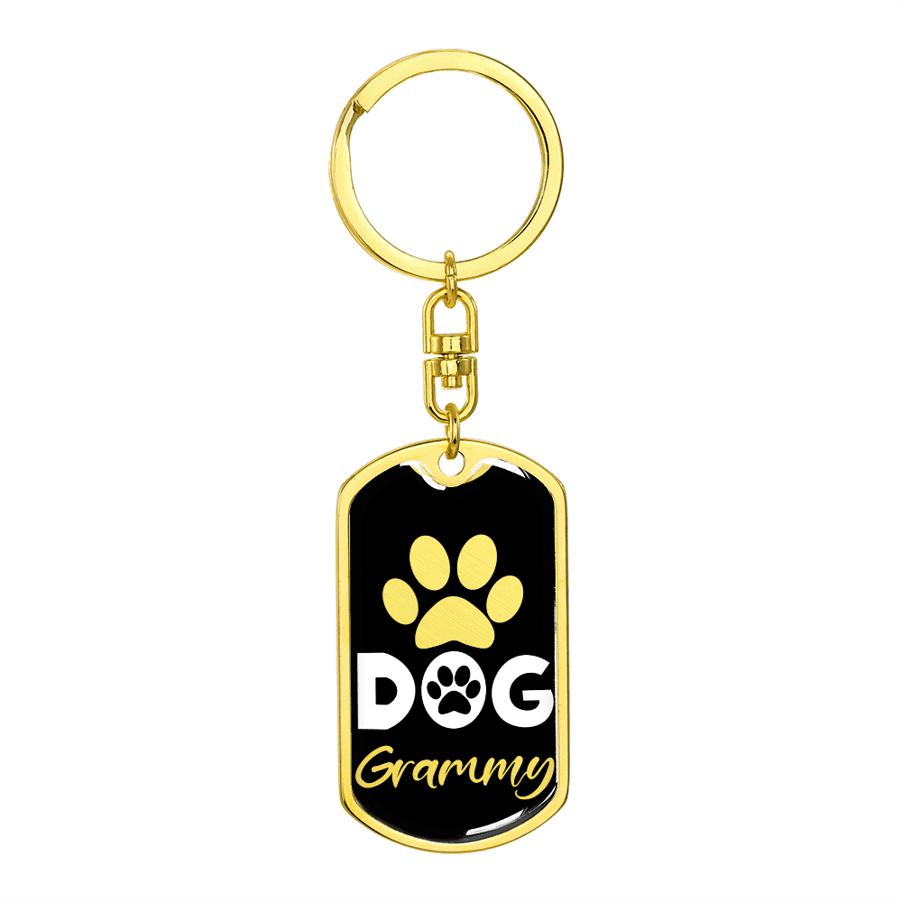 Dog Grammy Paw Keychain Stainless Steel or 18k Gold Dog Tag Keyring-Express Your Love Gifts