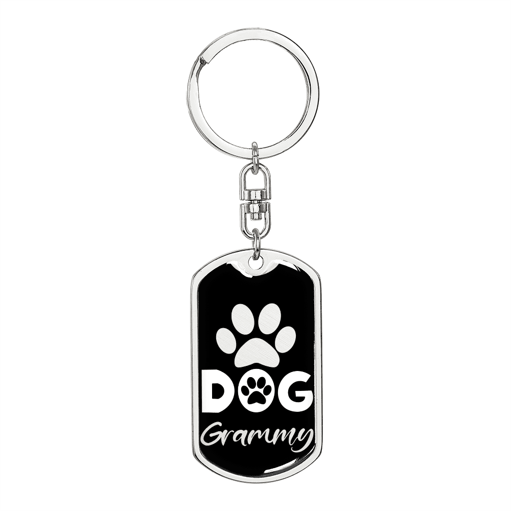 Dog Grammy Paw Keychain Stainless Steel or 18k Gold Dog Tag Keyring-Express Your Love Gifts