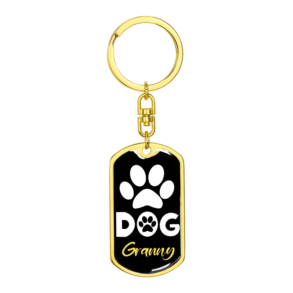 Dog Granny Keychain Stainless Steel or 18k Gold Dog Tag Keyring-Express Your Love Gifts