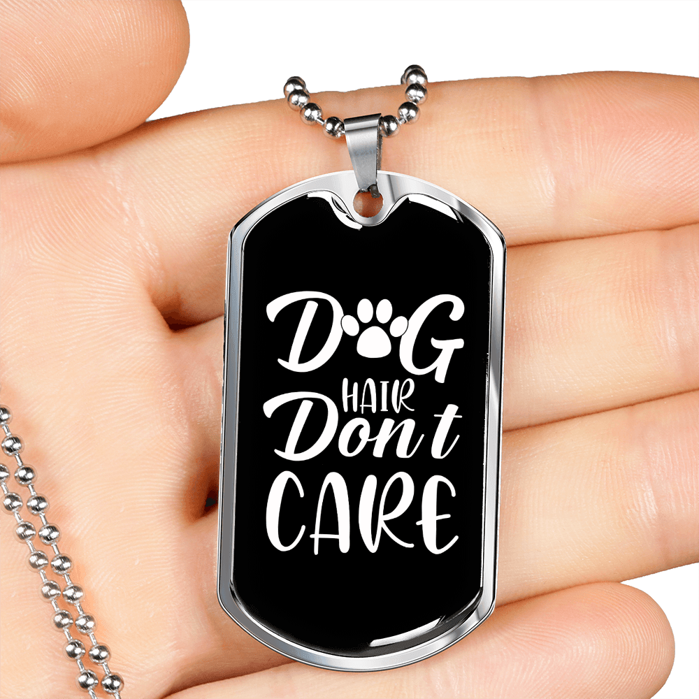 Dog Hair Don't Care White Paw Necklace Stainless Steel or 18k Gold Dog Tag 24" Chain-Express Your Love Gifts