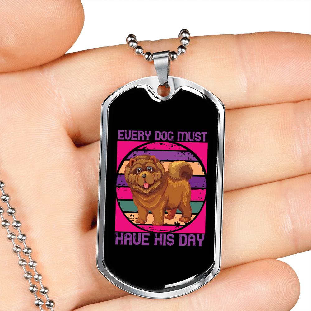 Dog Have His Day Purple Necklace Stainless Steel or 18k Gold Dog Tag 24" Chain-Express Your Love Gifts