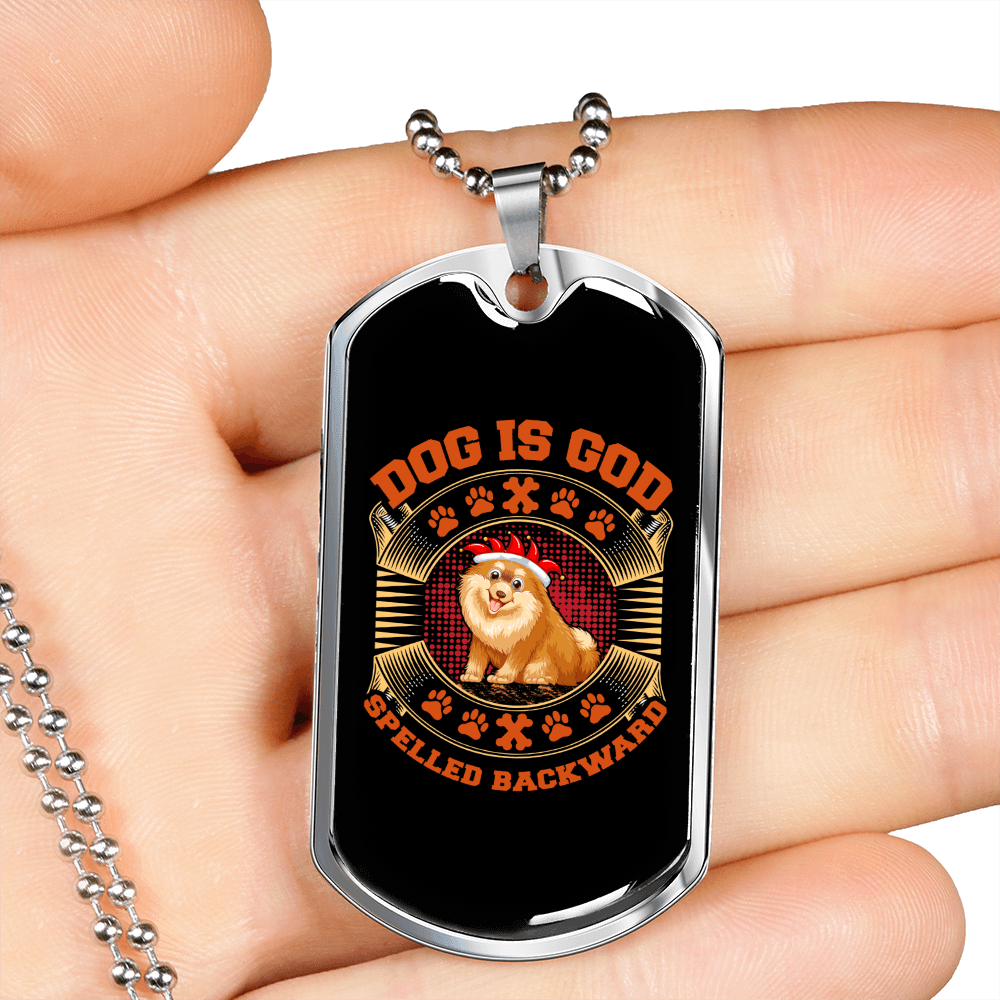 Dog is God Orange Necklace Stainless Steel or 18k Gold Dog Tag 24" Chain-Express Your Love Gifts
