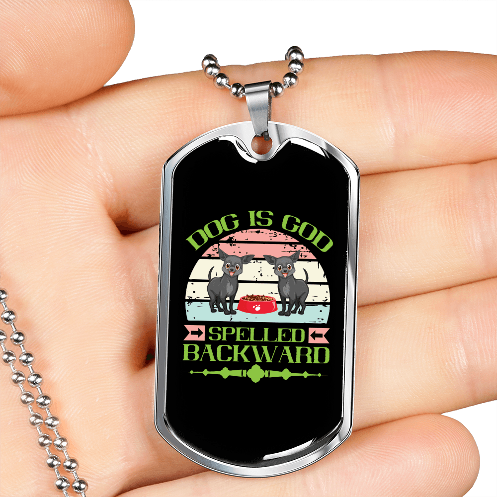 Dog is God Spelled Backward Green Necklace Stainless Steel or 18k Gold Dog Tag 24" Chain-Express Your Love Gifts