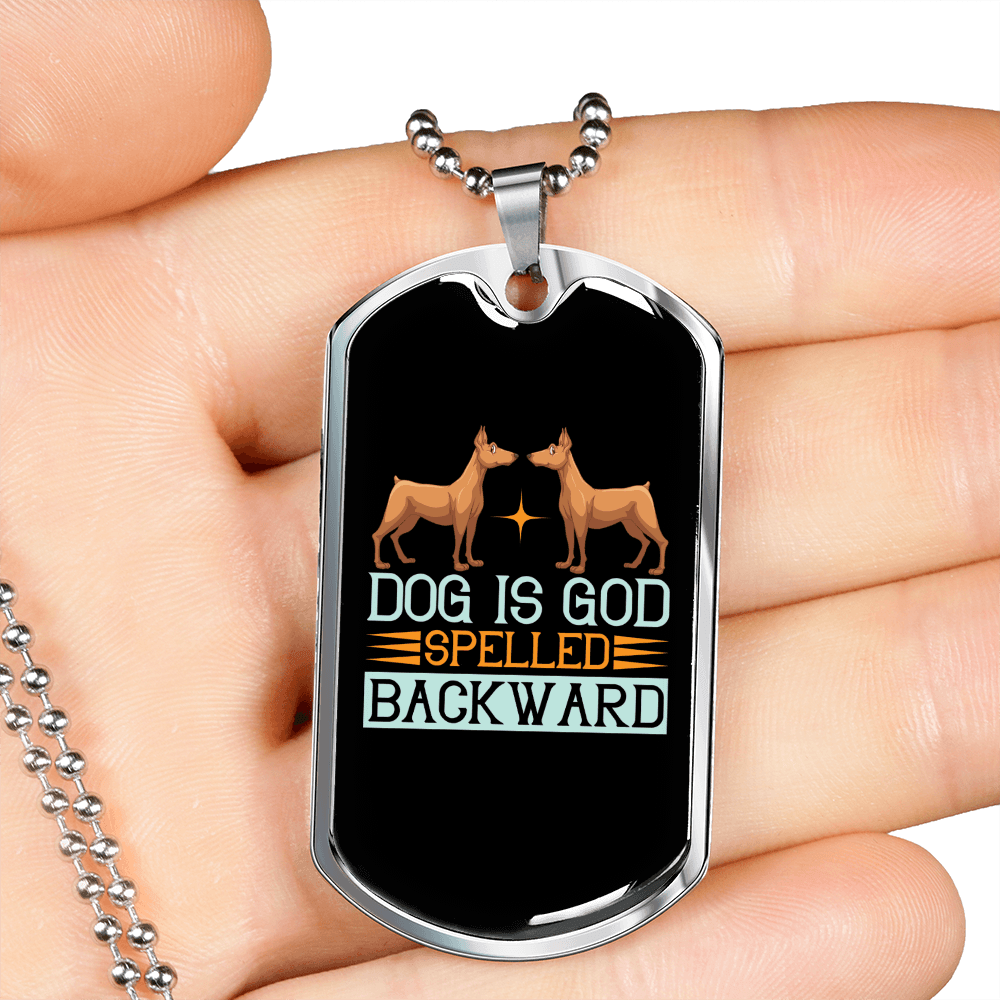 Dog is God Spelled Backward Necklace Stainless Steel or 18k Gold Dog Tag 24" Chain-Express Your Love Gifts