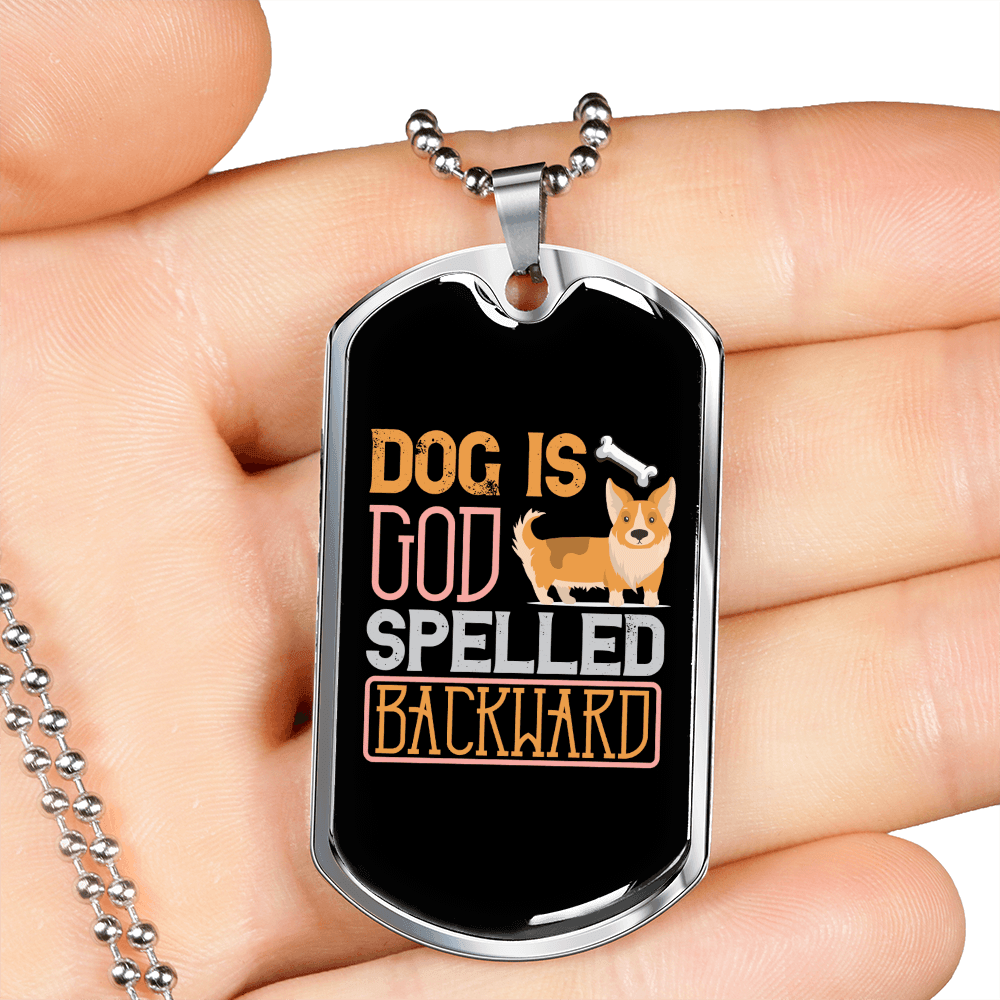 Dog is God Spelled Backward Puppy Necklace Stainless Steel or 18k Gold Dog Tag 24" Chain-Express Your Love Gifts