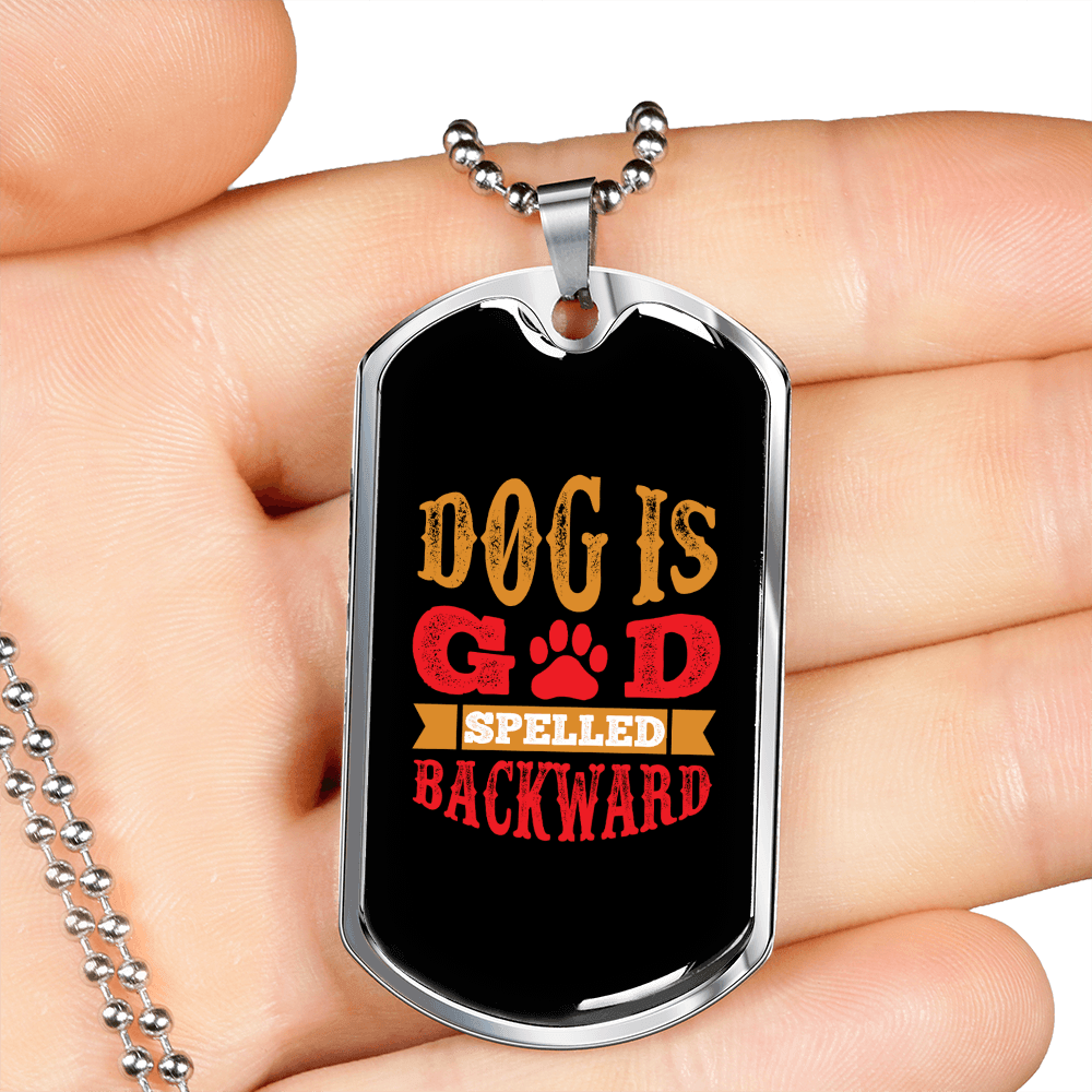 Dog Is God Spelled Backward Red Necklace Stainless Steel or 18k Gold Dog Tag 24" Chain-Express Your Love Gifts