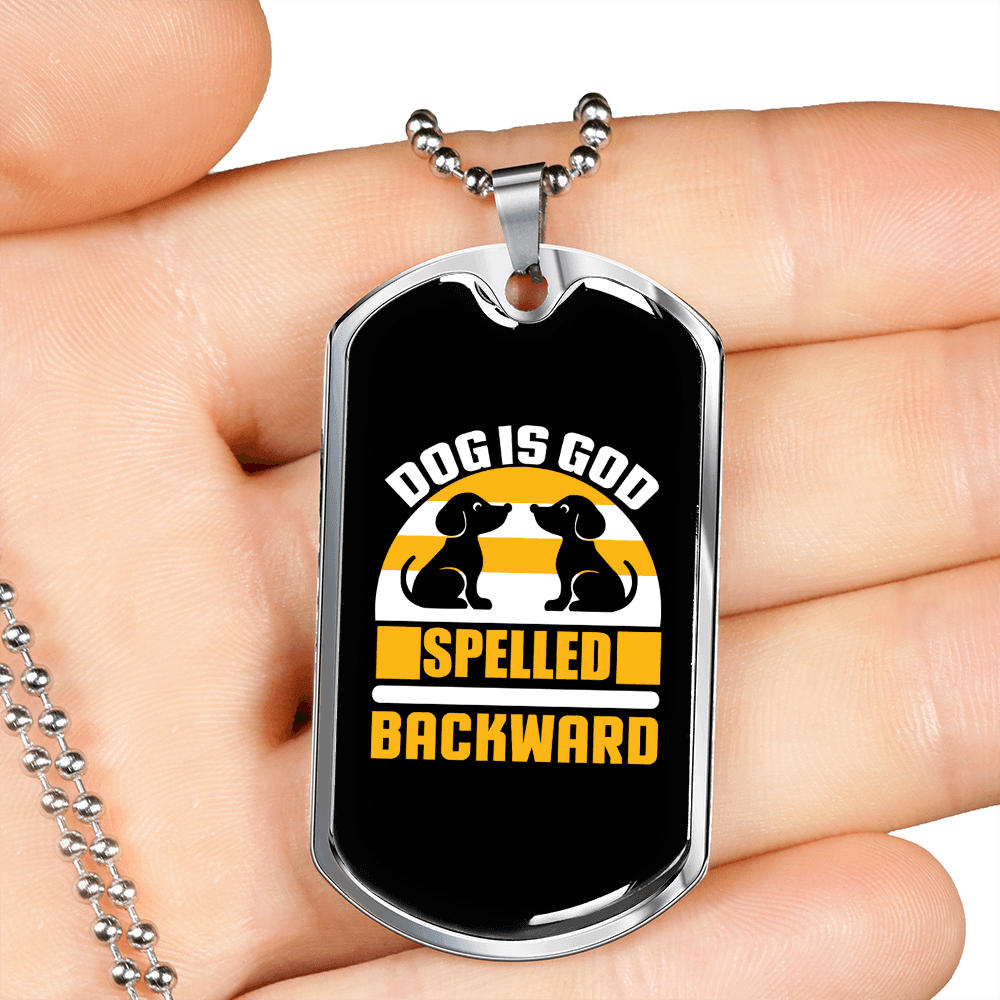 Dog Is God Spelled Backward Yellow Necklace Stainless Steel or 18k Gold Dog Tag 24" Chain-Express Your Love Gifts