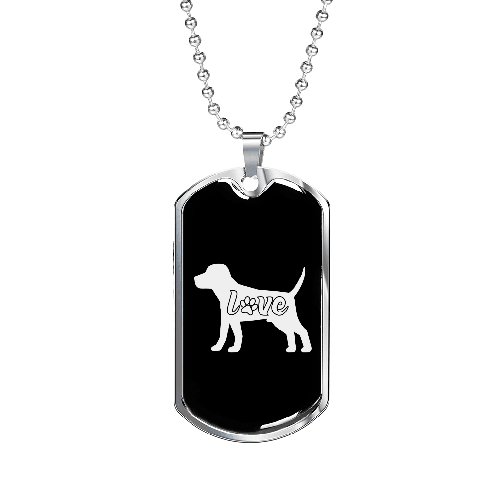Dog Love White Necklace Stainless Steel or 18k Gold Dog Tag 24" Chain-Express Your Love Gifts