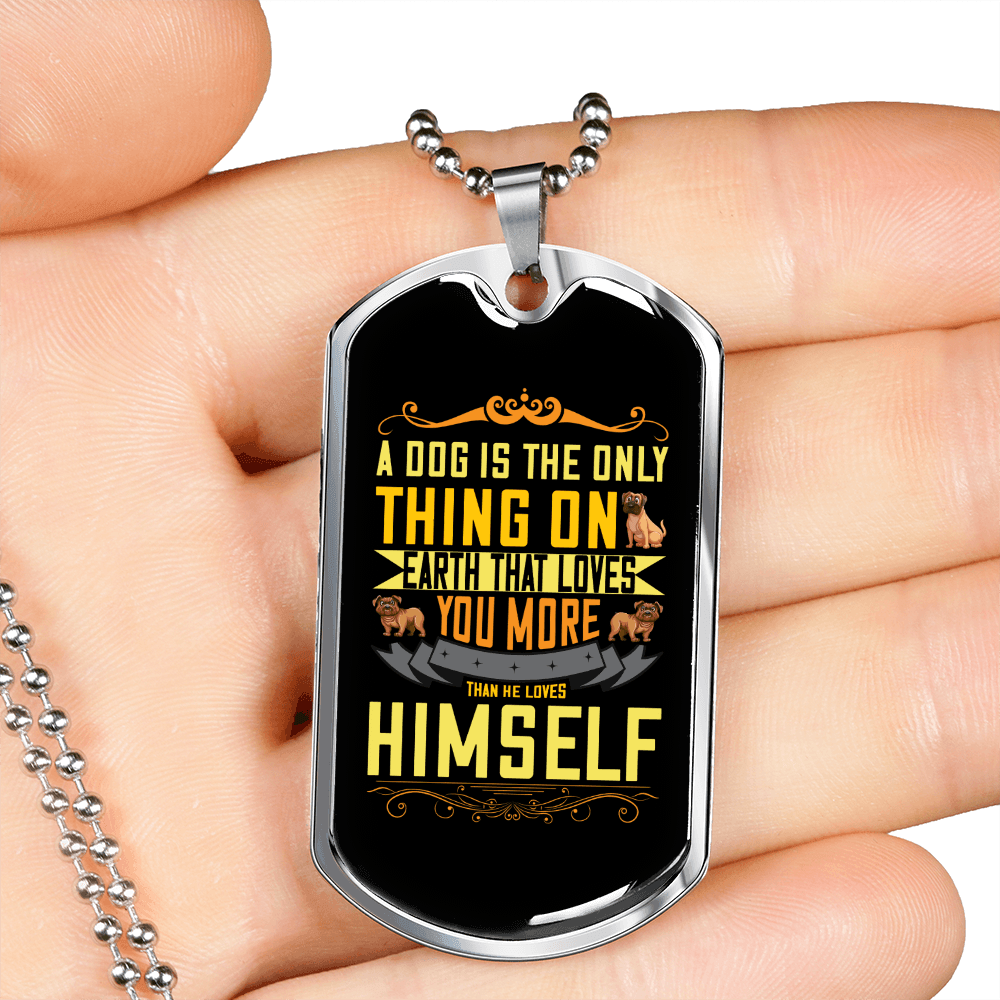 Dog Loves Himself Necklace Stainless Steel or 18k Gold Dog Tag 24" Chain-Express Your Love Gifts