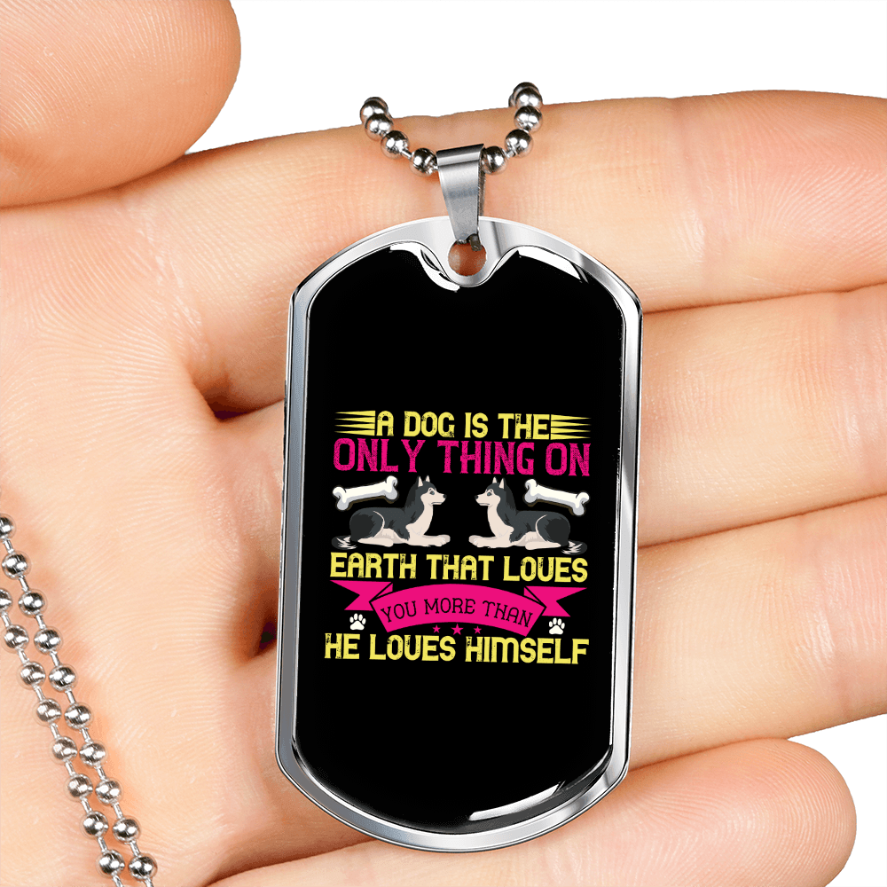 Dog Loves You More Pink Necklace Stainless Steel or 18k Gold Dog Tag 24" Chain-Express Your Love Gifts