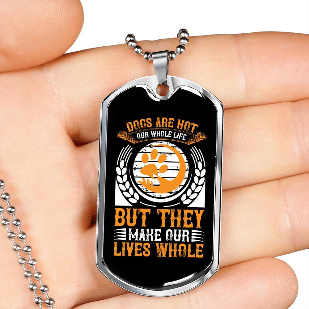 Dog Make Lives Whole Yellow Necklace Stainless Steel or 18k Gold Dog Tag 24" Chain-Express Your Love Gifts