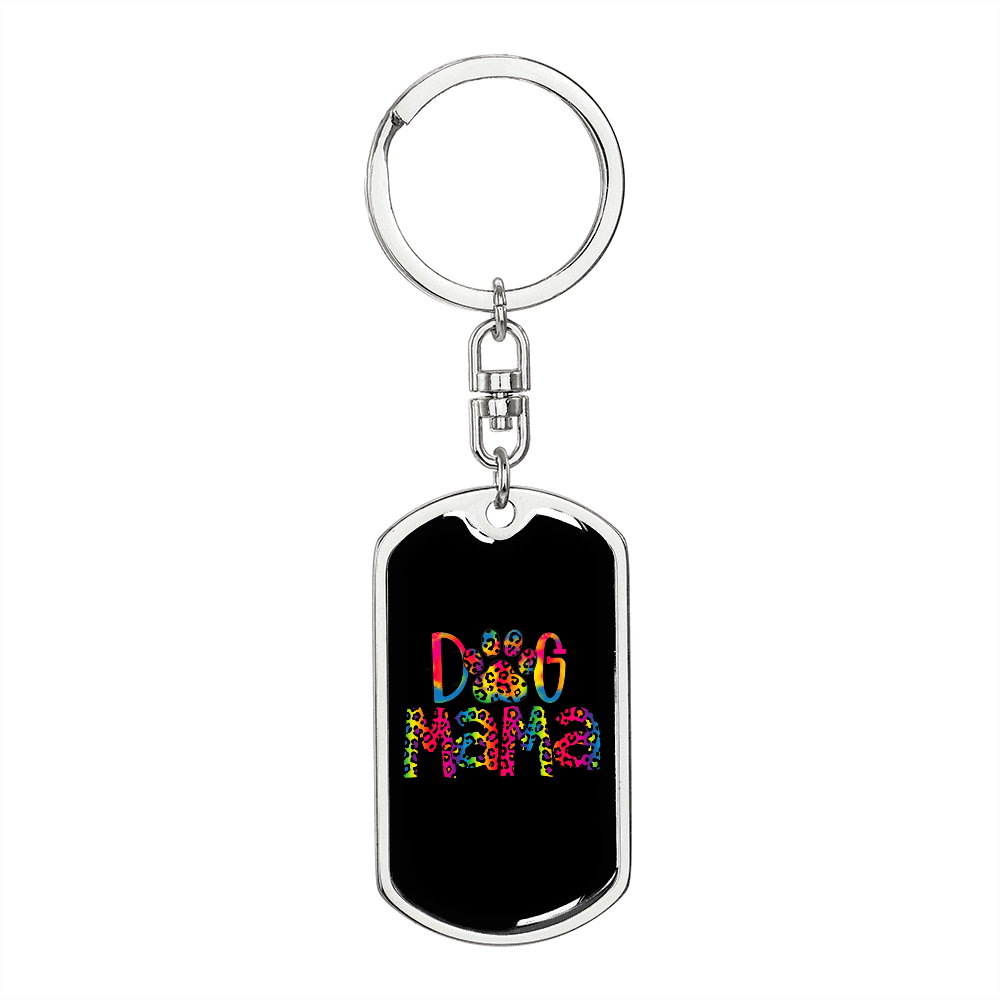 Dog Mama Colors Keychain Stainless Steel or 18k Gold Dog Tag Keyring-Express Your Love Gifts