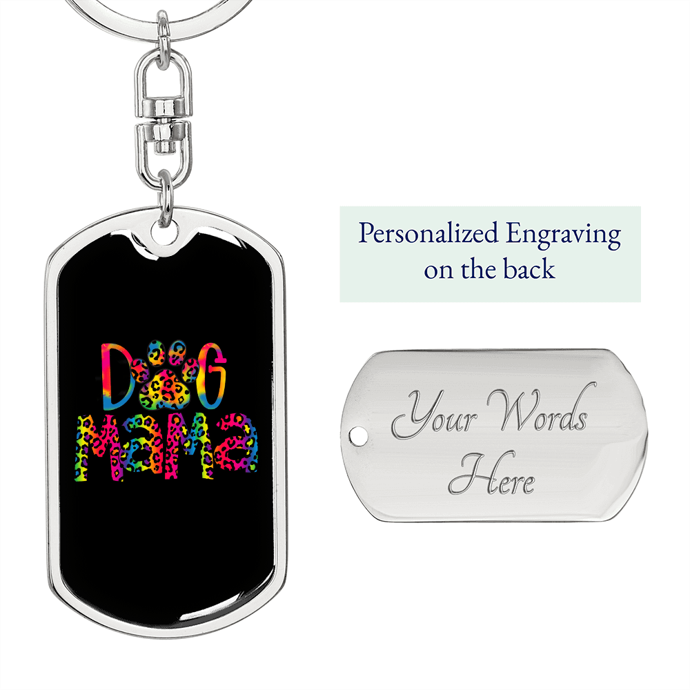 Dog Mama Colors Keychain Stainless Steel or 18k Gold Dog Tag Keyring-Express Your Love Gifts