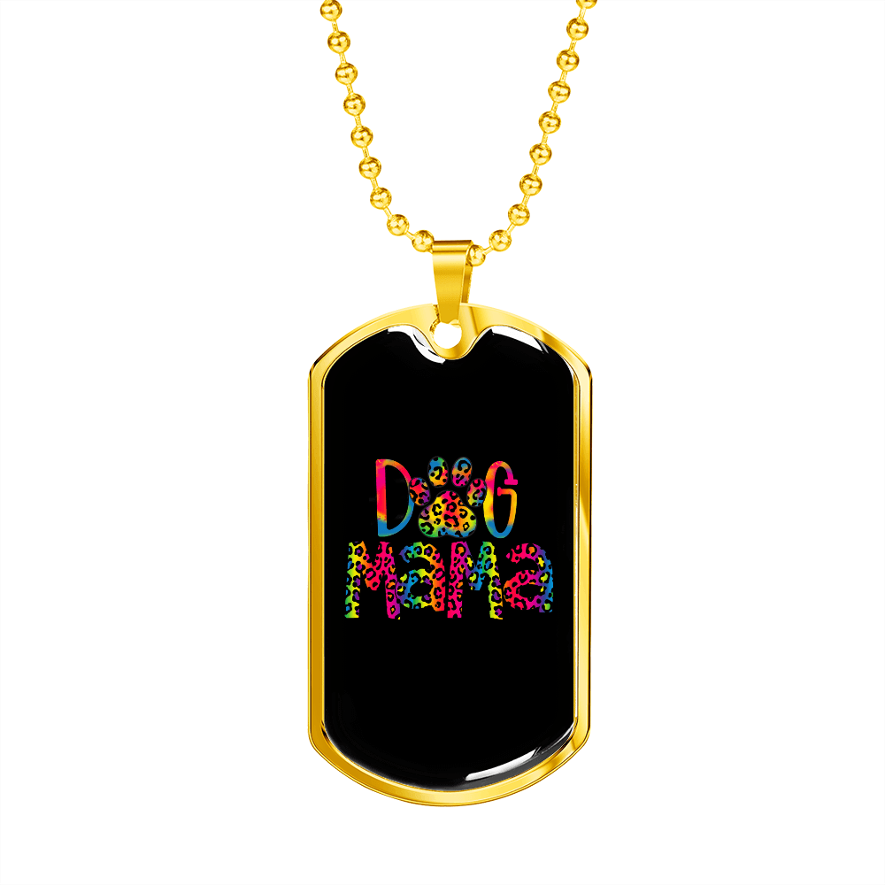 Dog Mama Colors Necklace Stainless Steel or 18k Gold Dog Tag 24" Chain-Express Your Love Gifts