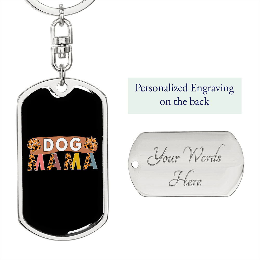 Dog mama Keychain Stainless Steel or 18k Gold Dog Tag Keyring-Express Your Love Gifts