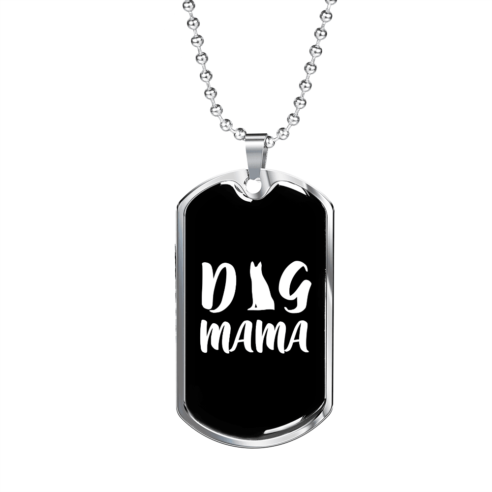 Dog Mama White Necklace Stainless Steel or 18k Gold Dog Tag 24" Chain-Express Your Love Gifts