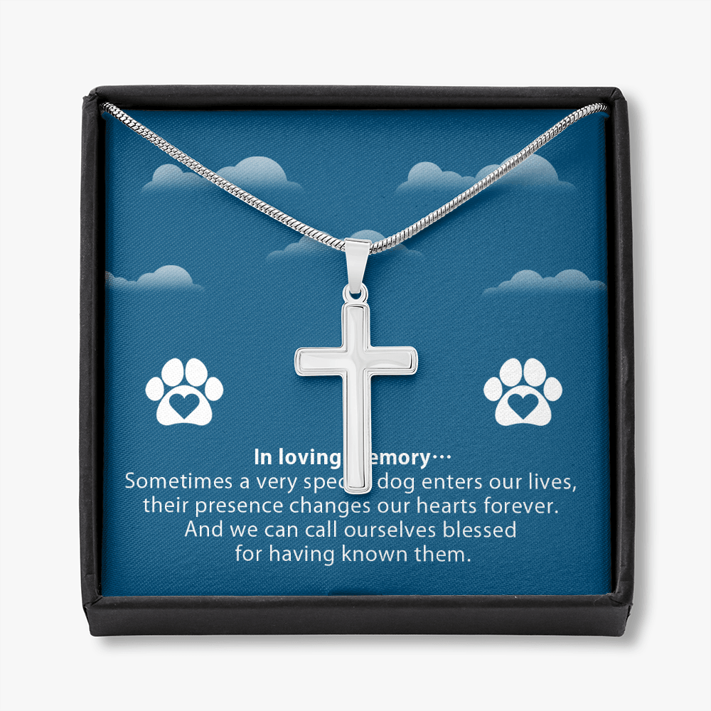 Dog Memorial In Loving Memory Cross Card Necklace w Stainless Steel Pendant-Express Your Love Gifts