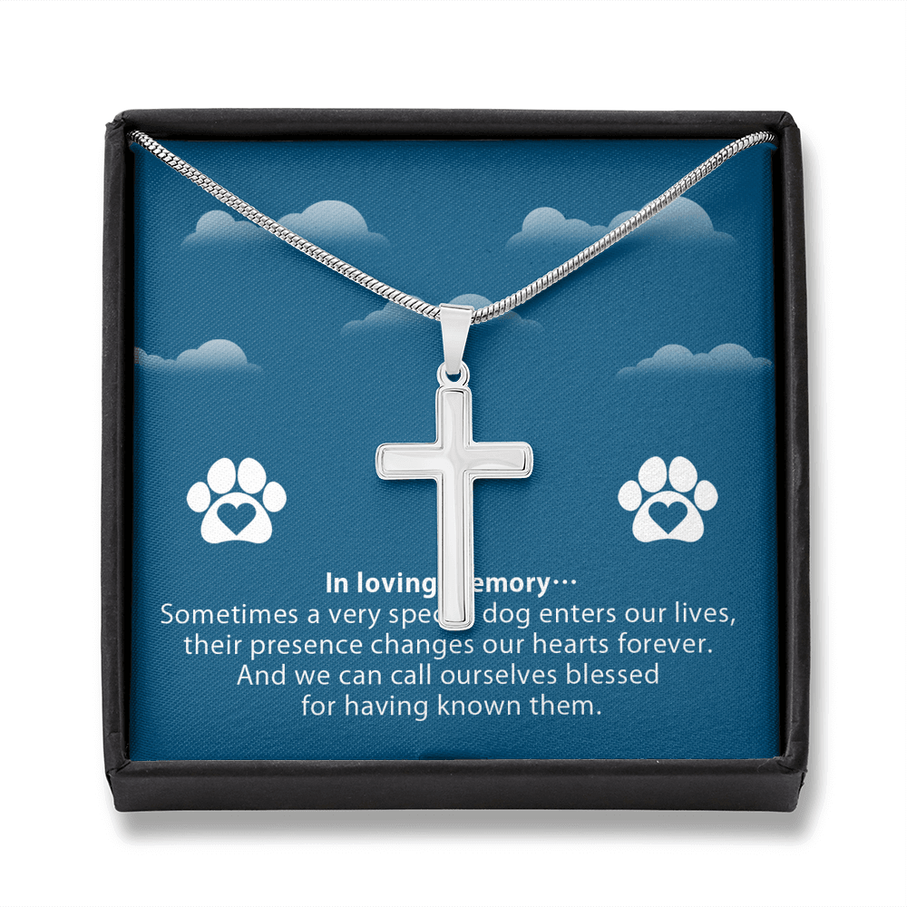 Dog Memorial In Loving Memory Cross Card Necklace w Stainless Steel Pendant-Express Your Love Gifts