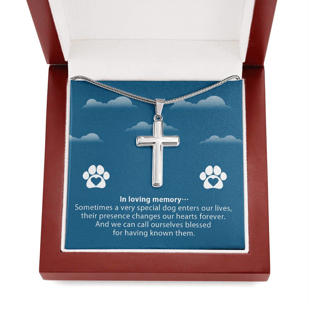 Dog Memorial In Loving Memory Cross Card Necklace w Stainless Steel Pendant-Express Your Love Gifts