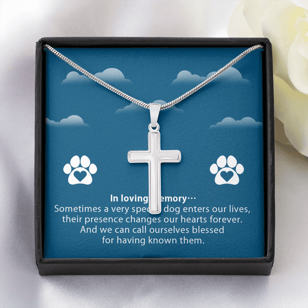 Dog Memorial In Loving Memory Cross Card Necklace w Stainless Steel Pendant-Express Your Love Gifts