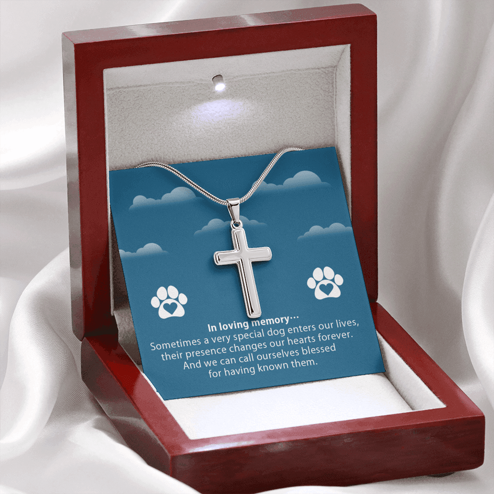 Dog Memorial In Loving Memory Cross Card Necklace w Stainless Steel Pendant-Express Your Love Gifts