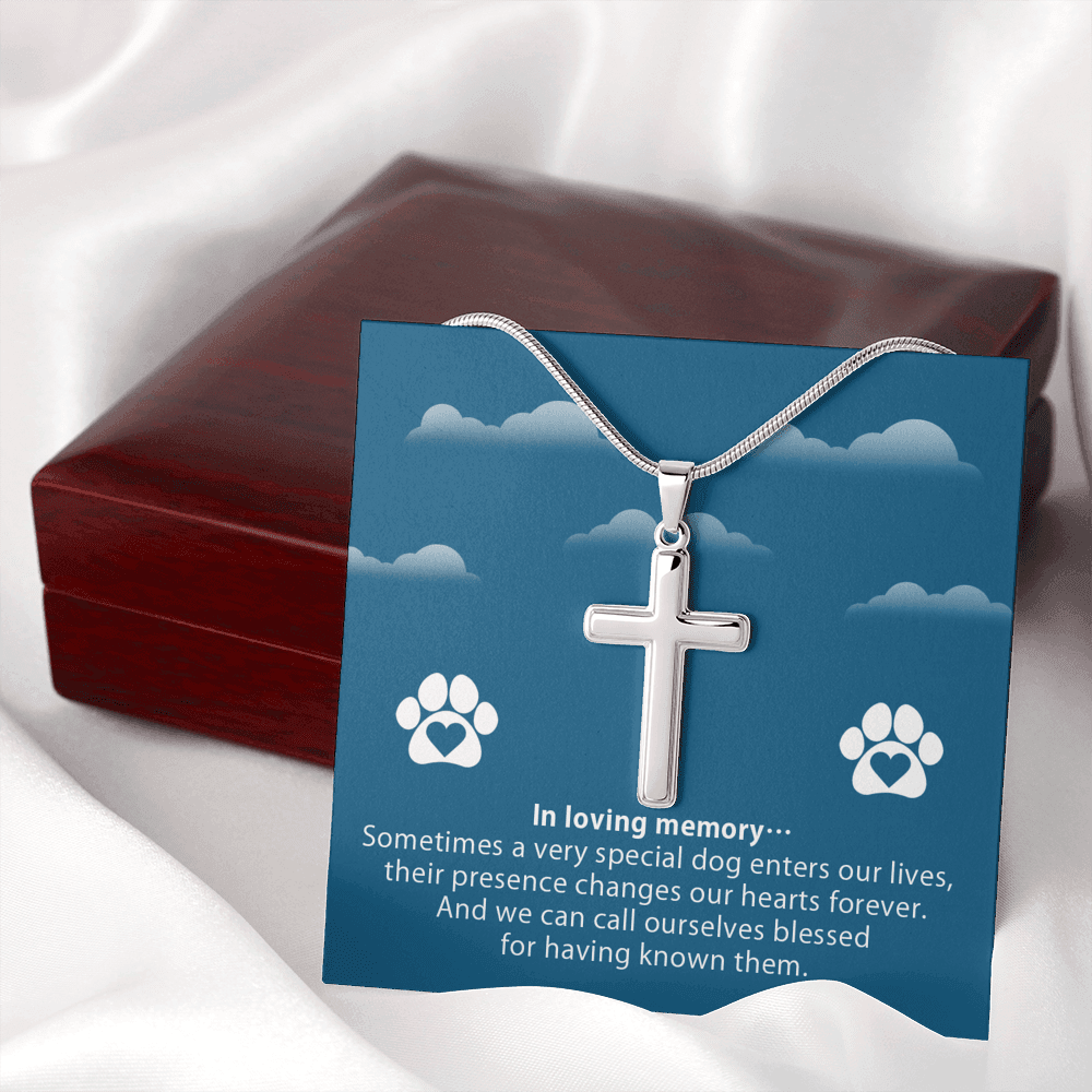 Dog Memorial In Loving Memory Cross Card Necklace w Stainless Steel Pendant-Express Your Love Gifts