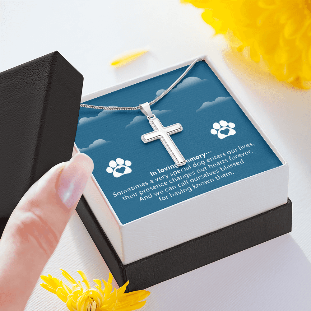 Dog Memorial In Loving Memory Cross Card Necklace w Stainless Steel Pendant-Express Your Love Gifts