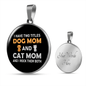 Dog Mom And Cat Mom Circle Necklace Stainless Steel or 18k Gold 18-22"-Express Your Love Gifts