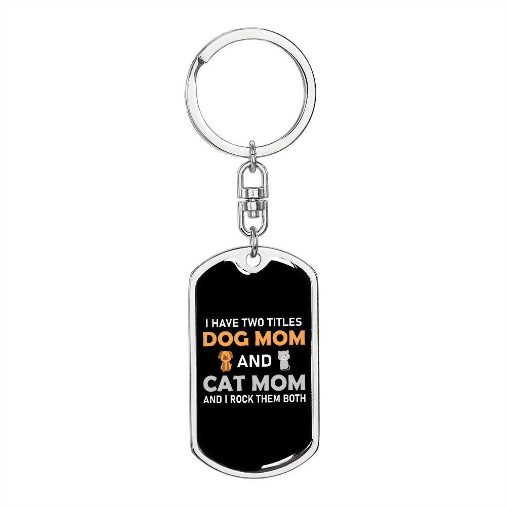 Dog Mom And Cat Mom Keychain Stainless Steel or 18k Gold Dog Tag Keyring-Express Your Love Gifts