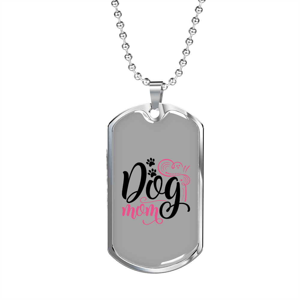 Dog Mom Black Pink Necklace Stainless Steel or 18k Gold Dog Tag 24" Chain-Express Your Love Gifts