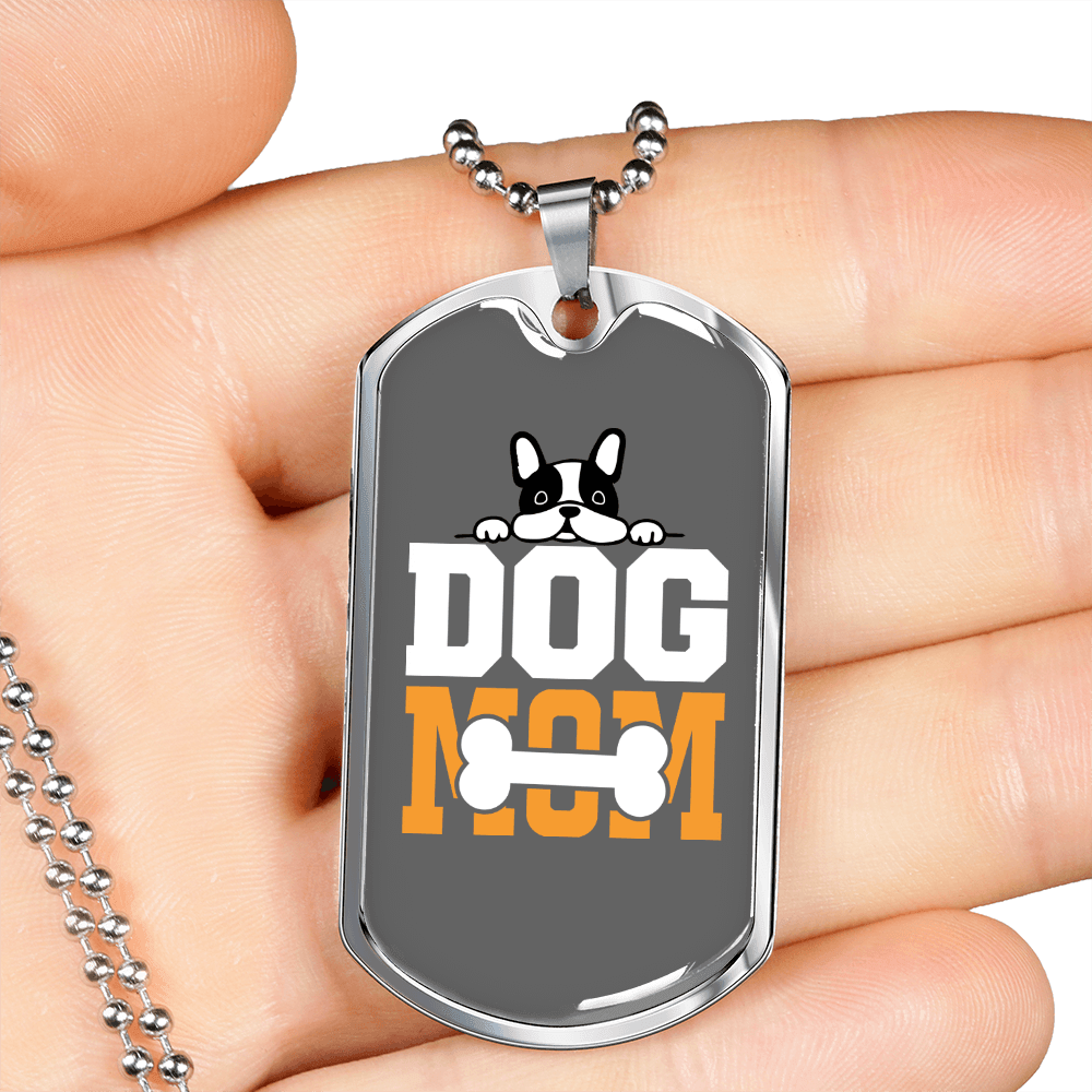 Dog Mom Bones Necklace Stainless Steel or 18k Gold Dog Tag 24" Chain-Express Your Love Gifts