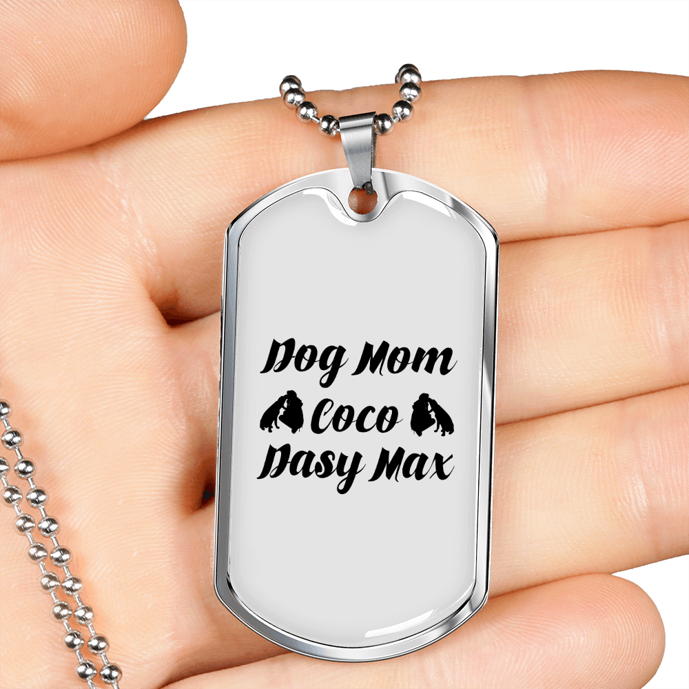 Dog Mom Coco Dasy Max Necklace Stainless Steel or 18k Gold Dog Tag 24" Chain-Express Your Love Gifts