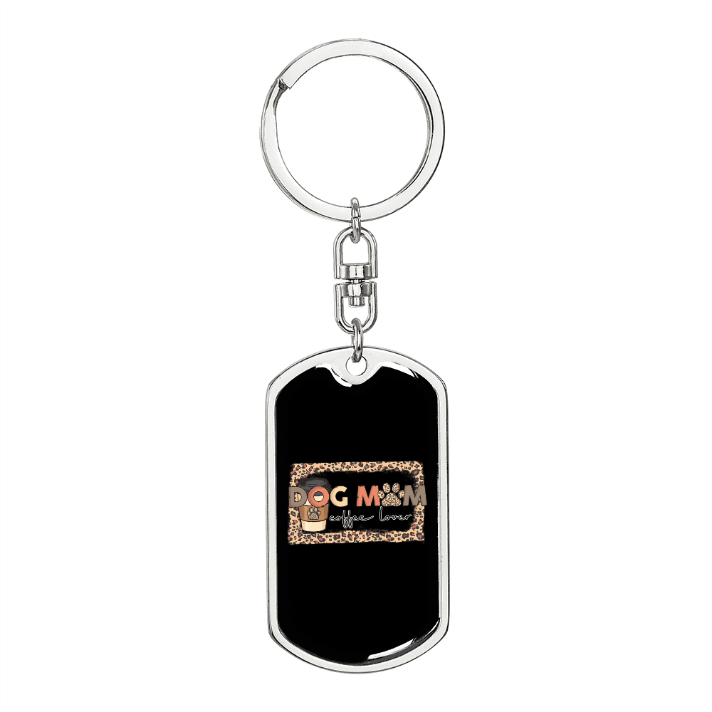 Dog Mom Coffee Lover Keychain Stainless Steel or 18k Gold Dog Tag Keyring-Express Your Love Gifts