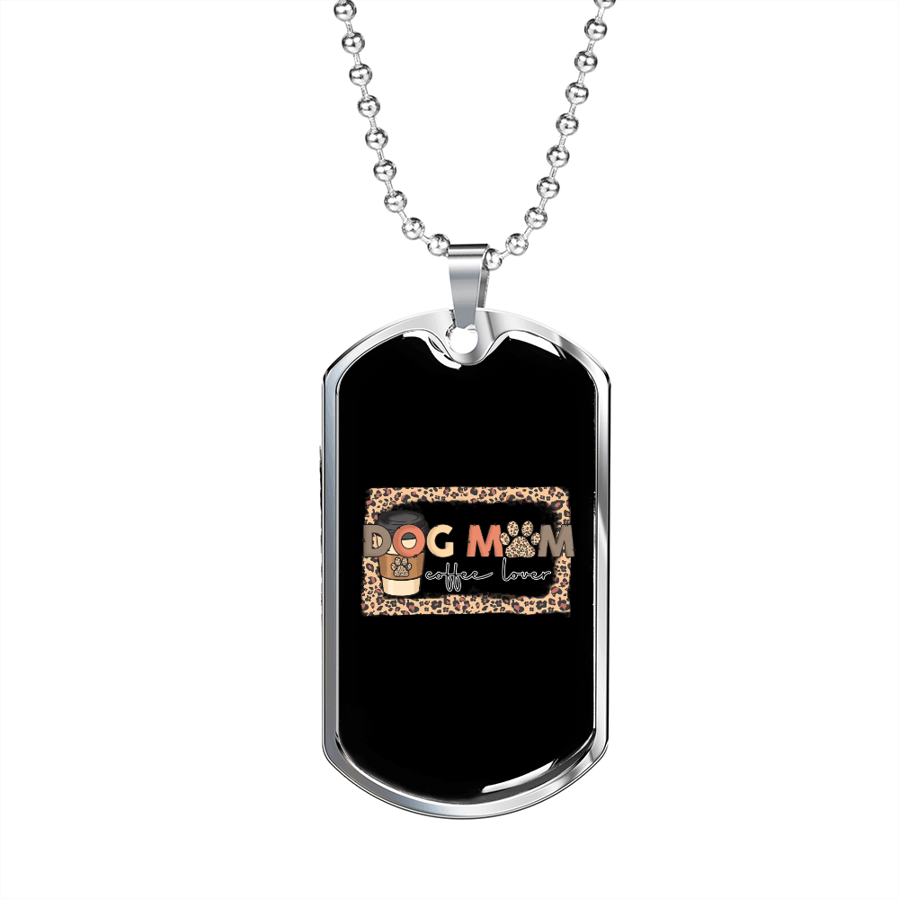 Dog Mom Coffee Lover Necklace Stainless Steel or 18k Gold Dog Tag 24" Chain-Express Your Love Gifts
