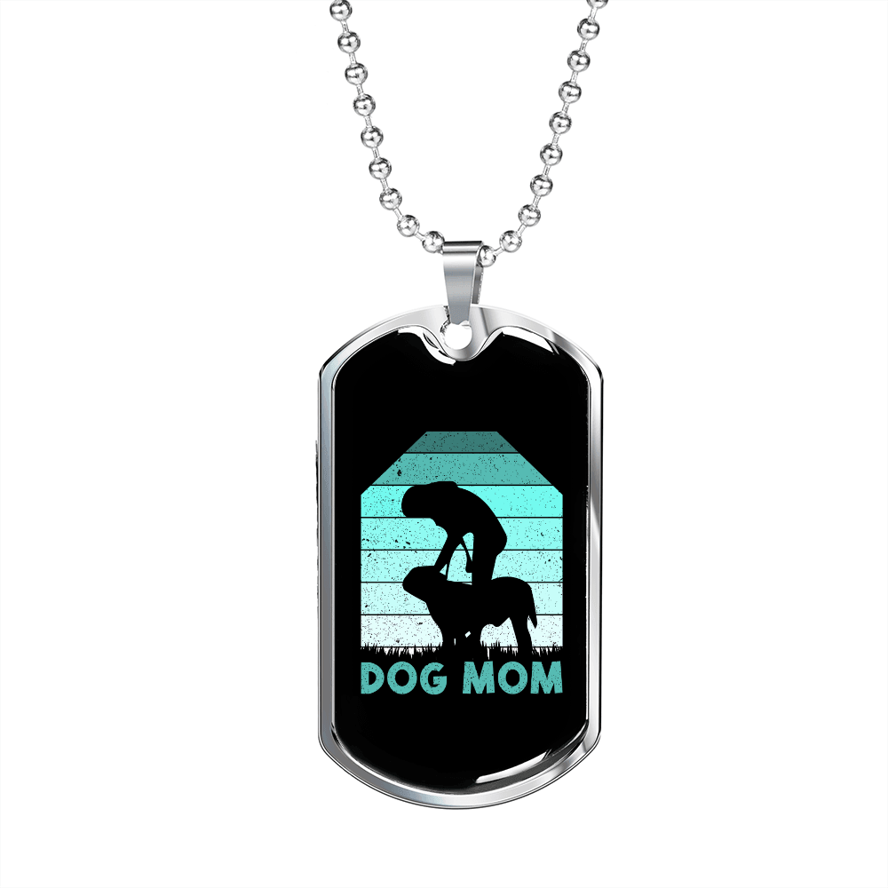 Dog Mom Cyan Necklace Stainless Steel or 18k Gold Dog Tag 24" Chain-Express Your Love Gifts