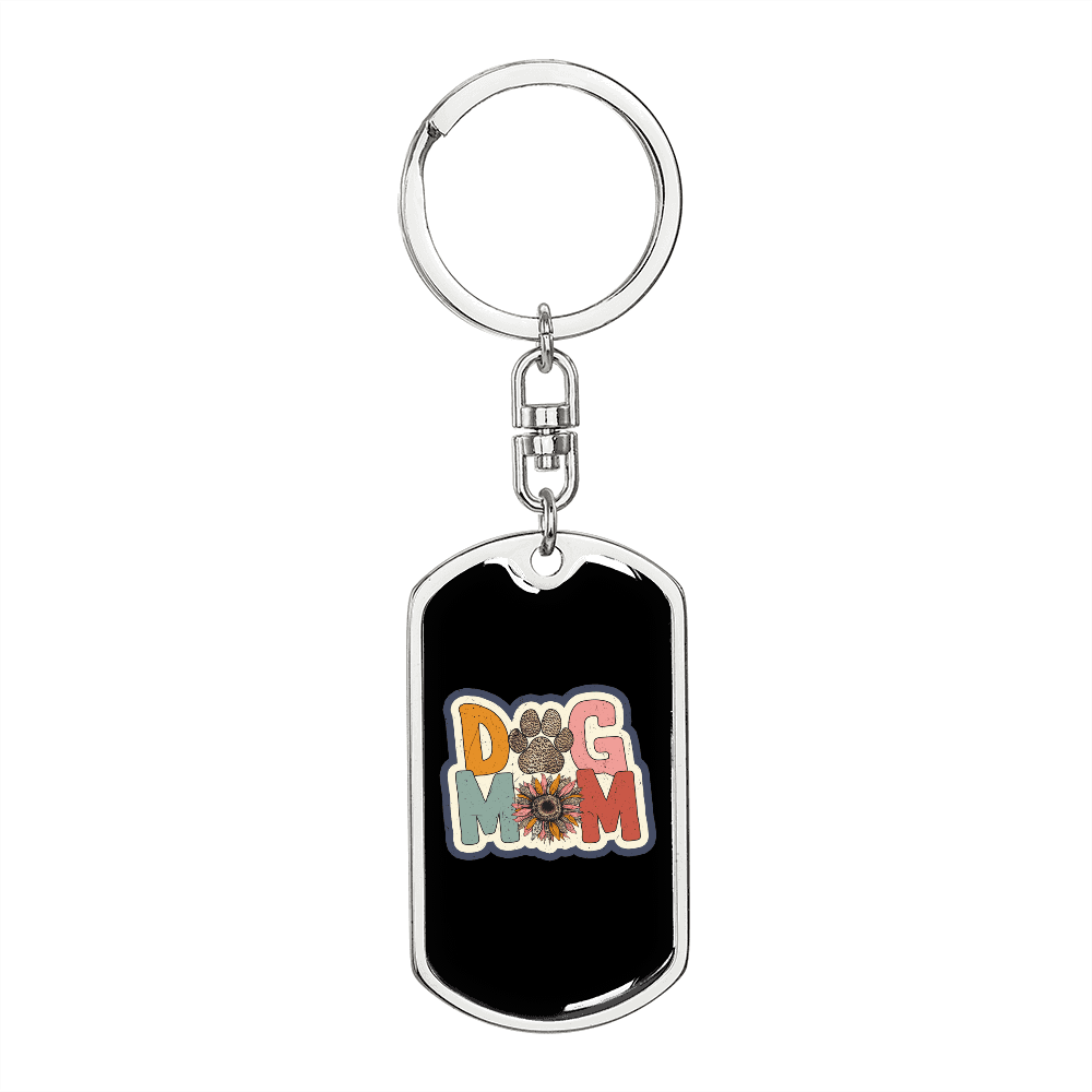 Dog Mom Flower Keychain Stainless Steel or 18k Gold Dog Tag Keyring-Express Your Love Gifts