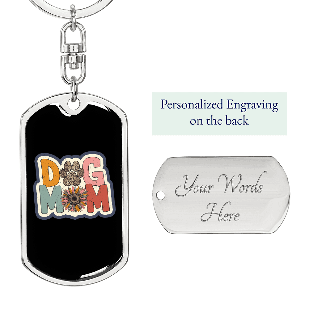 Dog Mom Flower Keychain Stainless Steel or 18k Gold Dog Tag Keyring-Express Your Love Gifts