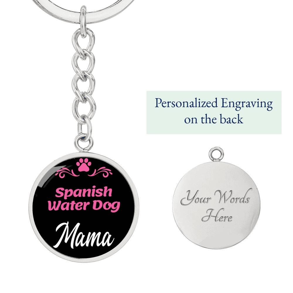 Dog Mom Keyring Spanish Water Dog Mama Circle Keychain Stainless Steel or 18k Gold-Express Your Love Gifts