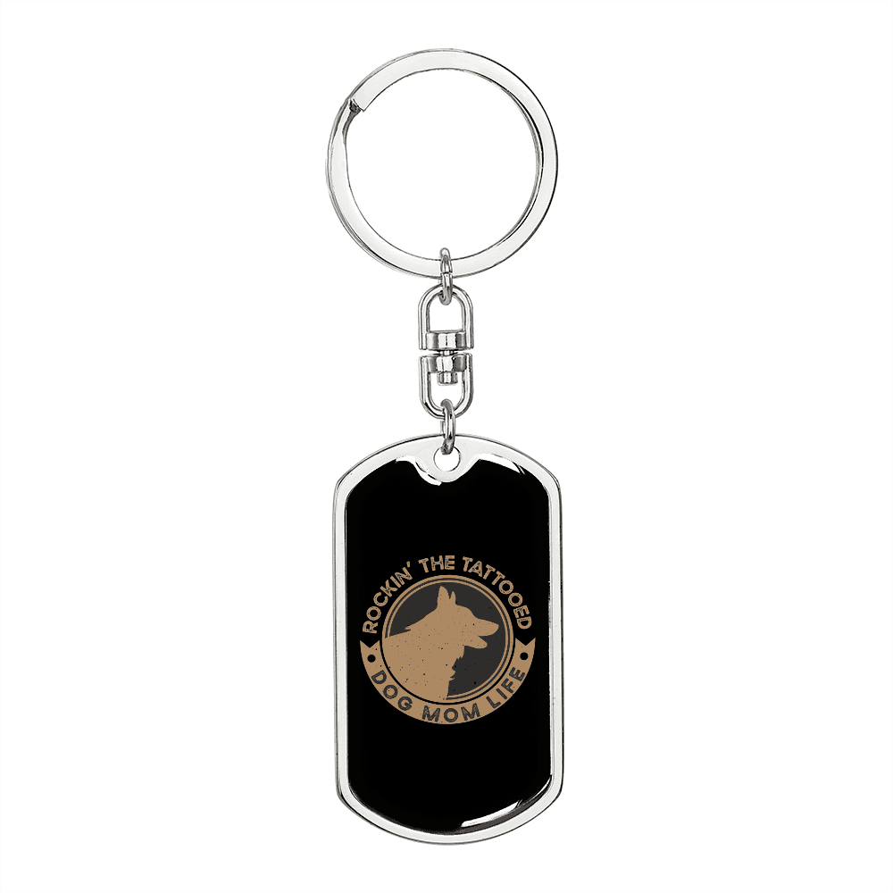 DOG MOM LIFE Keychain Stainless Steel or 18k Gold Dog Tag Keyring-Express Your Love Gifts