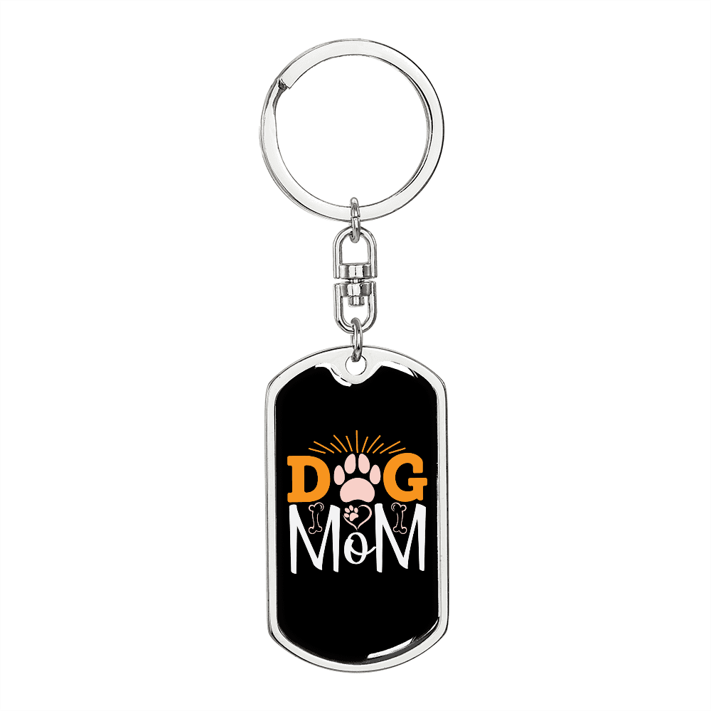 Dog Mom Paw Keychain Stainless Steel or 18k Gold Dog Tag Keyring-Express Your Love Gifts