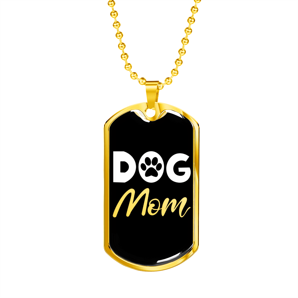Dog Mom Paw Necklace Stainless Steel or 18k Gold Dog Tag 24" Chain-Express Your Love Gifts